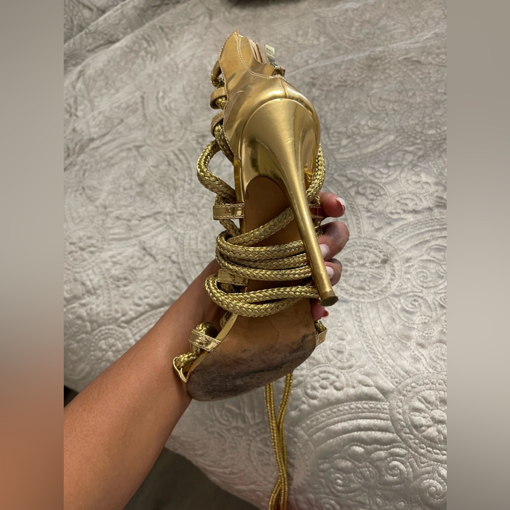 COPY - CARLA GOLD MIRRORED LEATHER & ROPE SANDALS - Picture 5 of 7